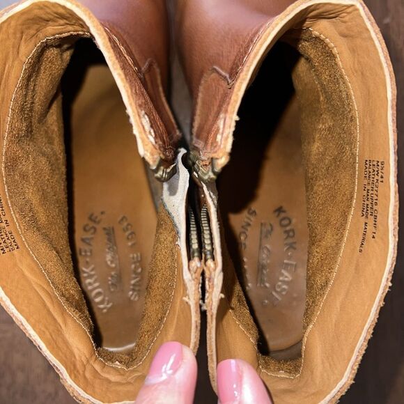 Kork-Ease Michelle Wedge Booties 9.5 Brown Cognac Leather Zip Ankle Boots Soft - Picture 7 of 12